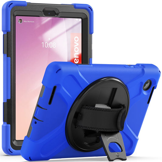 For Lenovo Tab M8 (4th Gen) 2024 TB-301XU / M8 (4th Gen) 2023 TB-300FU Kickstand PC + Silicone Tablet Case with Hand Strap - Blue