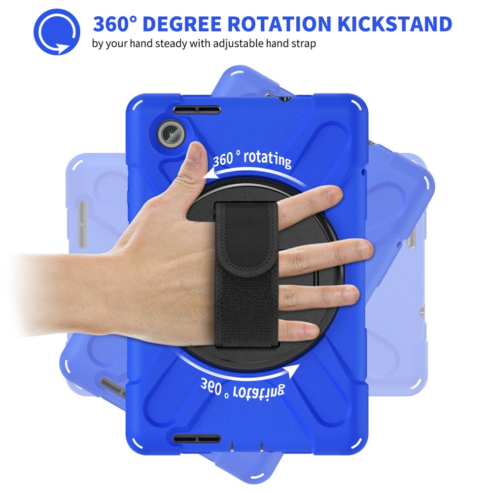 For Lenovo Tab M8 (4th Gen) 2024 TB-301XU / M8 (4th Gen) 2023 TB-300FU Kickstand PC + Silicone Tablet Case with Hand Strap - Blue