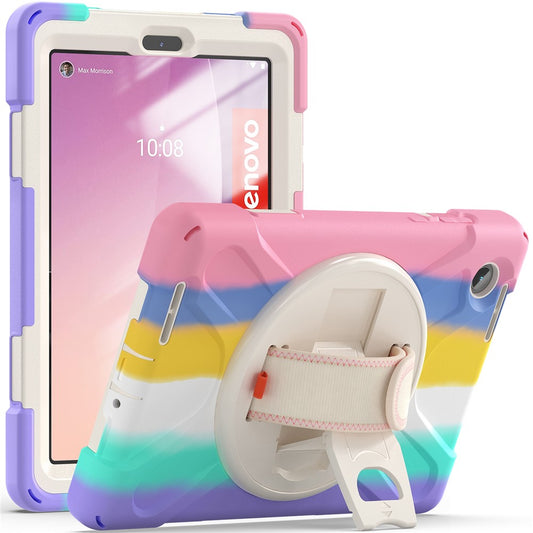 For Lenovo Tab M8 (4th Gen) 2024 TB-301XU / M8 (4th Gen) 2023 TB-300FU Kickstand PC + Silicone Tablet Case with Hand Strap - Colorful Pink