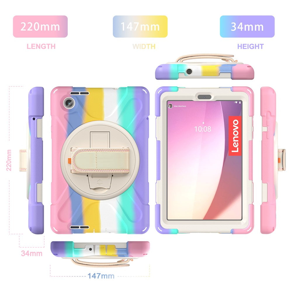 For Lenovo Tab M8 (4th Gen) 2024 TB-301XU / M8 (4th Gen) 2023 TB-300FU Kickstand PC + Silicone Tablet Case with Hand Strap - Colorful Pink