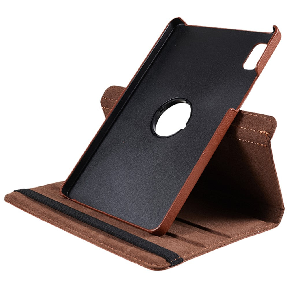 For Lenovo Tab M9 TB-310FU Protective Case 360-Degree Rotating PU Leather Cover with Elastic Band - Brown