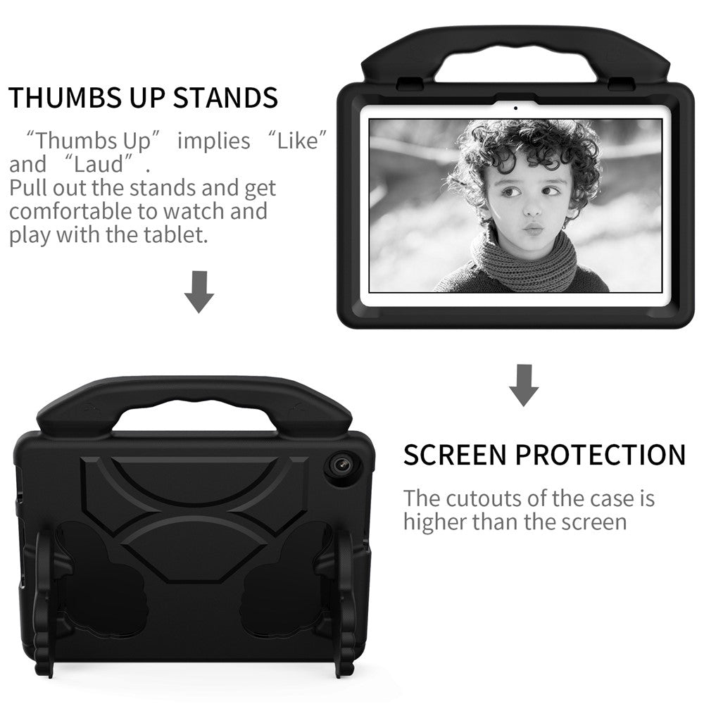 For Lenovo Tab M10 (Gen 3) EVA Tablet Case Foldable Thumb Kickstand Handle Grip Tablet Cover - Black