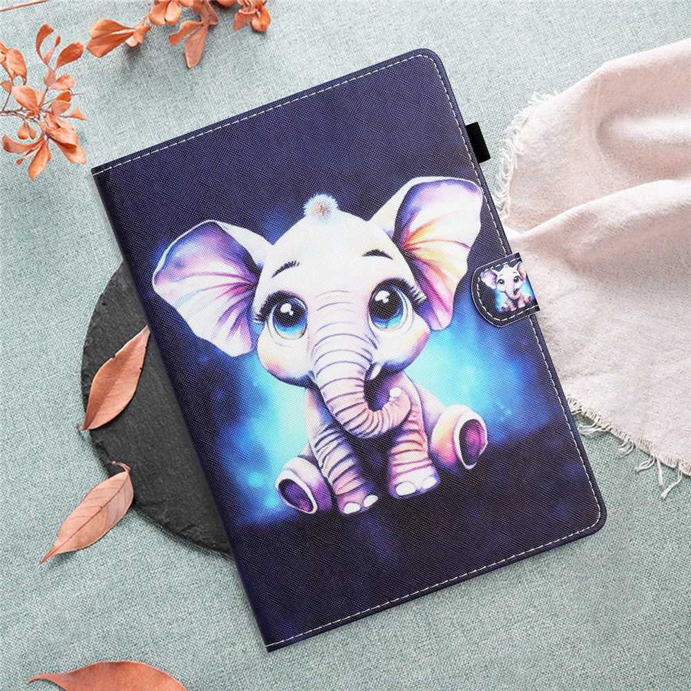 For Lenovo Tab M10 (Gen 3) Pattern Printing PU Leather Flip Cover Anti-Drop Tablet Case - Elephant