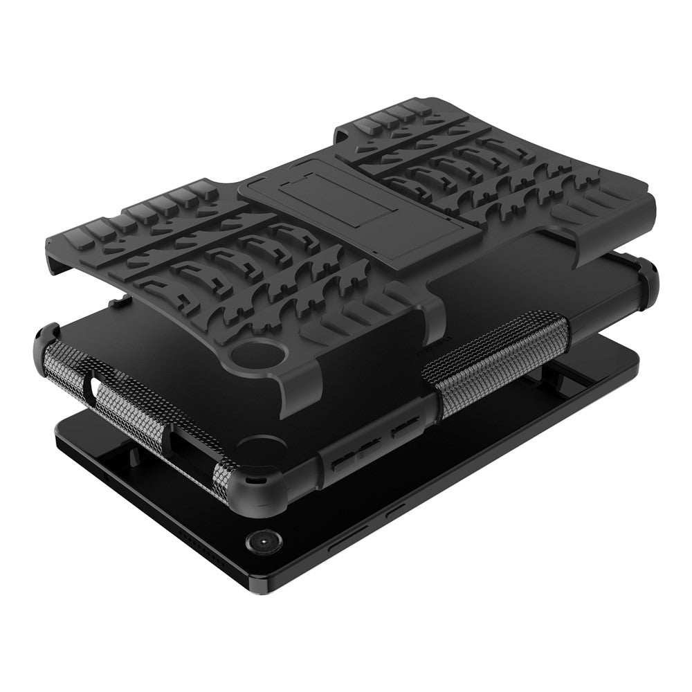 For Lenovo Tab M8 (4th Gen) 2024 TB-301XU / M8 (4th Gen) 2023 TB-300FU Kickstand Tablet Case Tire Texture TPU PC Cover - Black