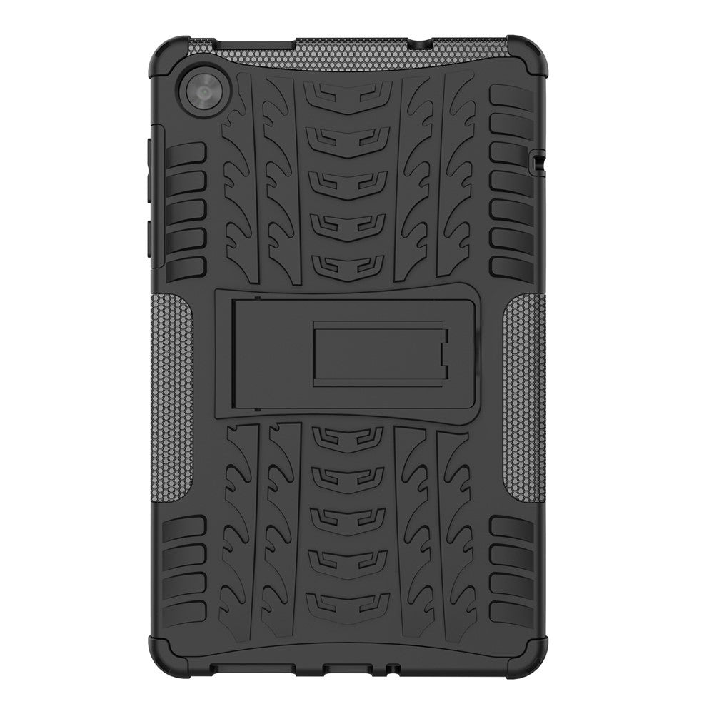 For Lenovo Tab M8 (4th Gen) 2024 TB-301XU / M8 (4th Gen) 2023 TB-300FU Kickstand Tablet Case Tire Texture TPU PC Cover - Black