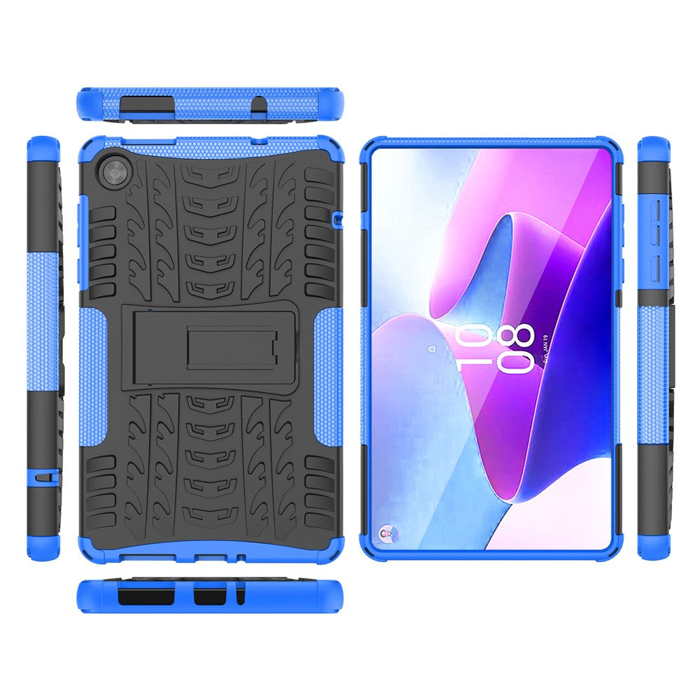 For Lenovo Tab M8 (4th Gen) 2024 TB-301XU / M8 (4th Gen) 2023 TB-300FU Kickstand Tablet Case Tire Texture TPU PC Cover - Blue