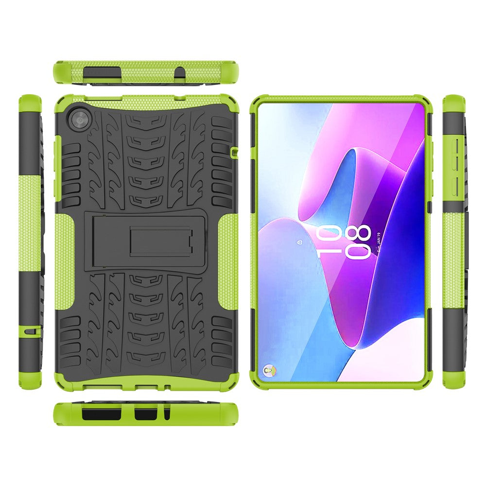 For Lenovo Tab M8 (4th Gen) 2024 TB-301XU / M8 (4th Gen) 2023 TB-300FU Kickstand Tablet Case Tire Texture TPU PC Cover - Green