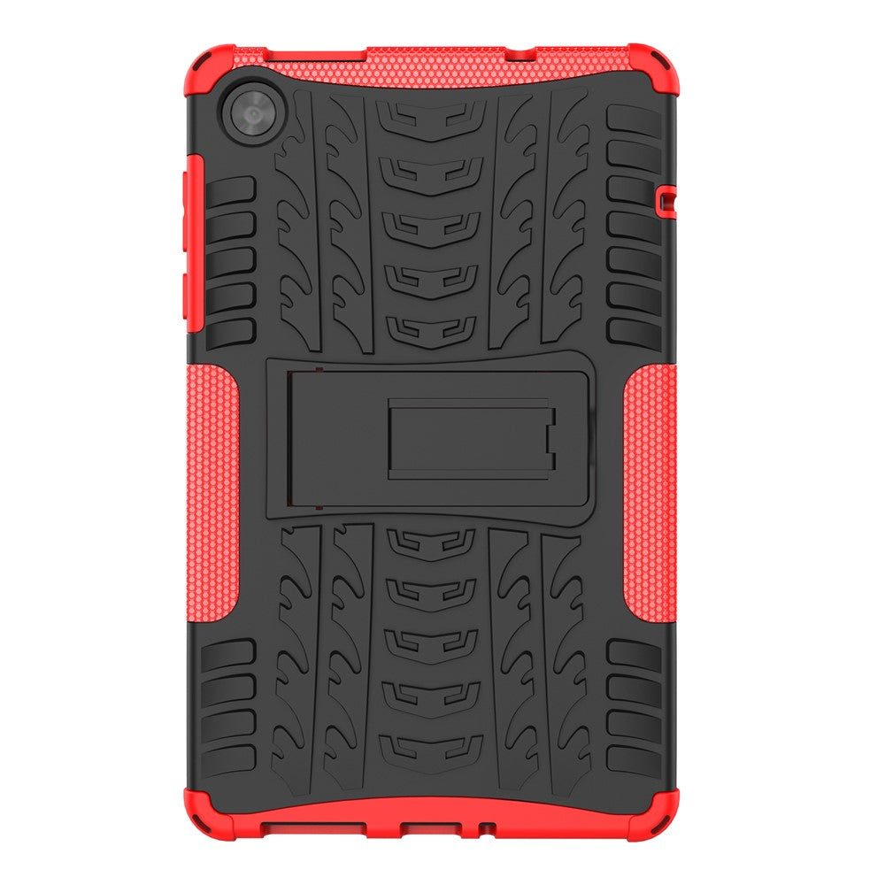 For Lenovo Tab M8 (4th Gen) 2024 TB-301XU / M8 (4th Gen) 2023 TB-300FU Kickstand Tablet Case Tire Texture TPU PC Cover - Red