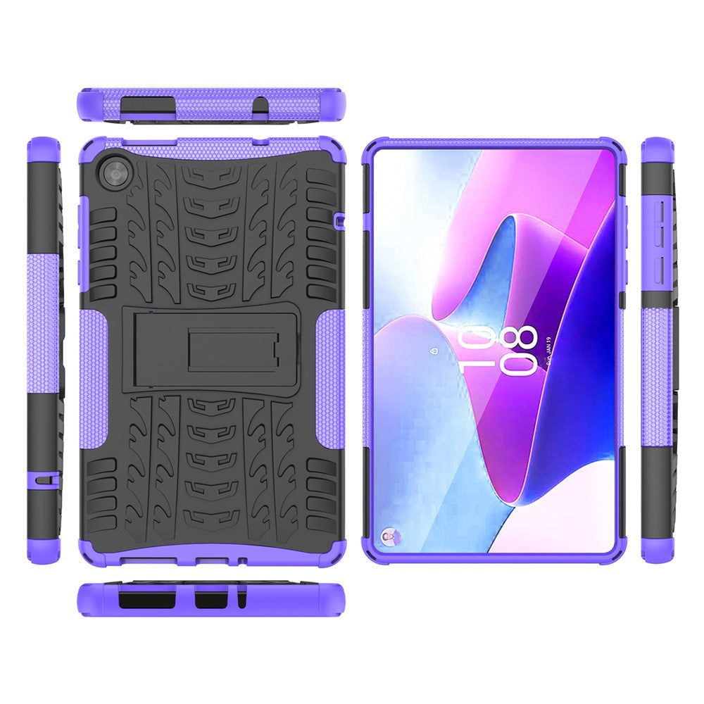 For Lenovo Tab M8 (4th Gen) 2024 TB-301XU / M8 (4th Gen) 2023 TB-300FU Kickstand Tablet Case Tire Texture TPU PC Cover - Purple