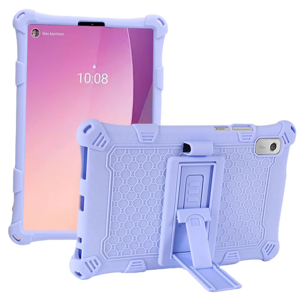 For Lenovo Tab M9 310FU Kickstand Tablet Silicone Case Retro Texture Anti-drop Tablet Cover - Light Purple