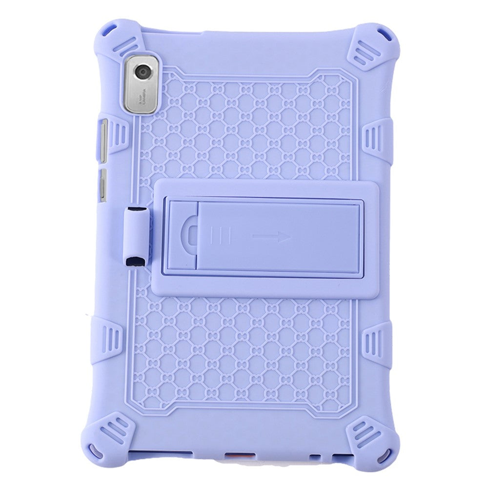 For Lenovo Tab M9 310FU Kickstand Tablet Silicone Case Retro Texture Anti-drop Tablet Cover - Light Purple