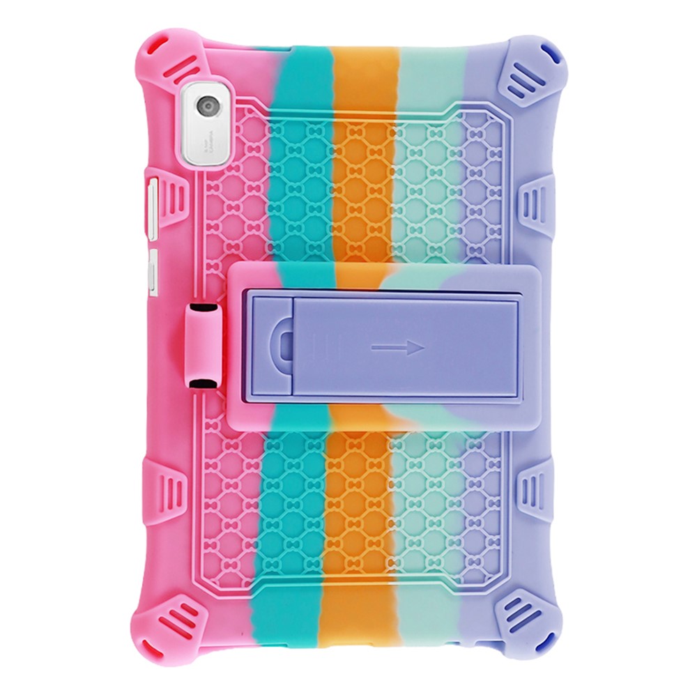 For Lenovo Tab M9 310FU Kickstand Tablet Silicone Case Retro Texture Anti-drop Tablet Cover - Colorful Pink