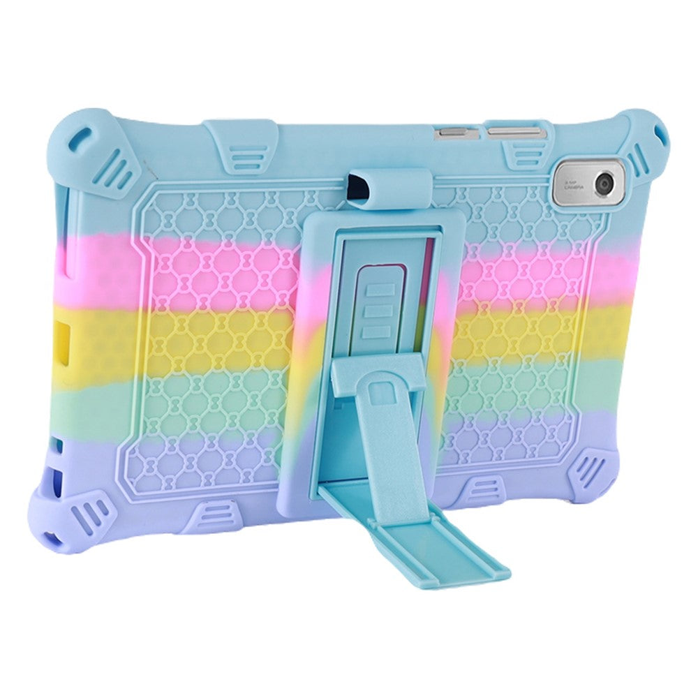 For Lenovo Tab M9 310FU Kickstand Tablet Silicone Case Retro Texture Anti-drop Tablet Cover - Colorful Baby Blue