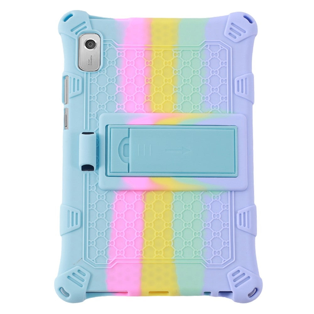 For Lenovo Tab M9 310FU Kickstand Tablet Silicone Case Retro Texture Anti-drop Tablet Cover - Colorful Baby Blue