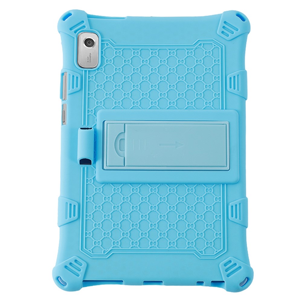 For Lenovo Tab M9 310FU Kickstand Tablet Silicone Case Retro Texture Anti-drop Tablet Cover - Blue
