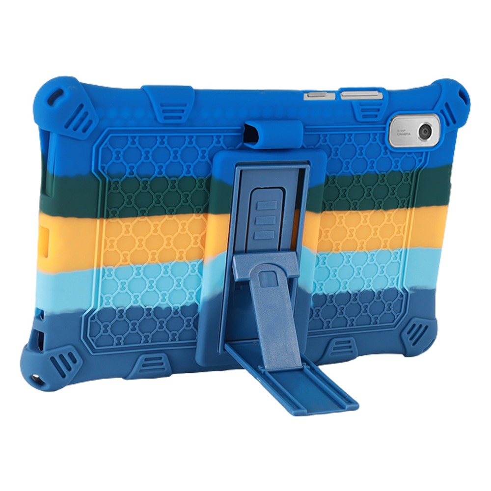 For Lenovo Tab M9 310FU Kickstand Tablet Silicone Case Retro Texture Anti-drop Tablet Cover - Colorful Dark Blue