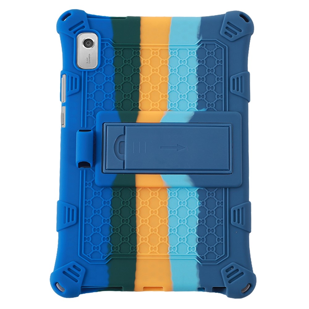 For Lenovo Tab M9 310FU Kickstand Tablet Silicone Case Retro Texture Anti-drop Tablet Cover - Colorful Dark Blue