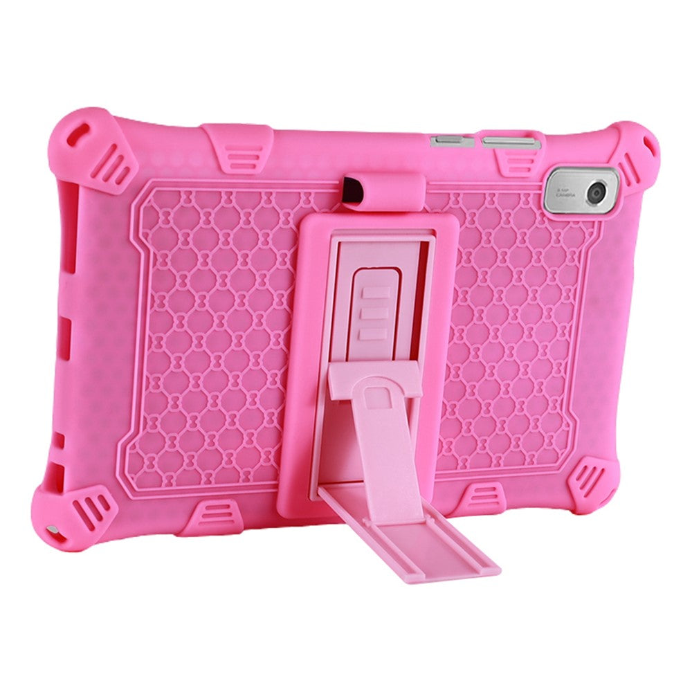 For Lenovo Tab M9 310FU Kickstand Tablet Silicone Case Retro Texture Anti-drop Tablet Cover - Pink