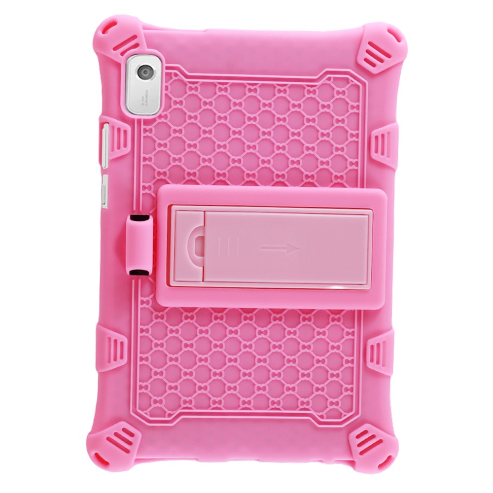 For Lenovo Tab M9 310FU Kickstand Tablet Silicone Case Retro Texture Anti-drop Tablet Cover - Pink