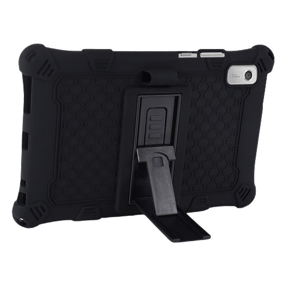 For Lenovo Tab M9 310FU Kickstand Tablet Silicone Case Retro Texture Anti-drop Tablet Cover - Black