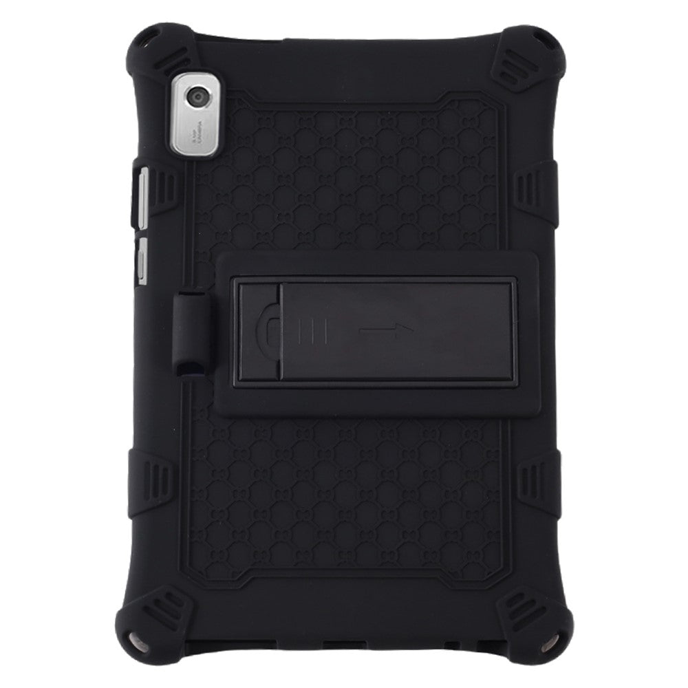 For Lenovo Tab M9 310FU Kickstand Tablet Silicone Case Retro Texture Anti-drop Tablet Cover - Black