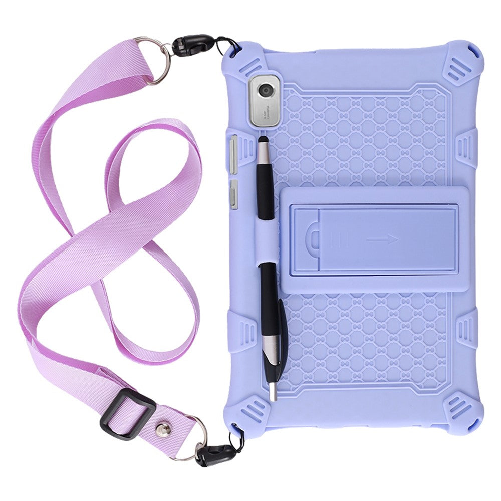 For Lenovo Tab M9 310FU Retro Texture Tablet Silicone Case Kickstand Tablet Cover with Lanyard - Light Purple