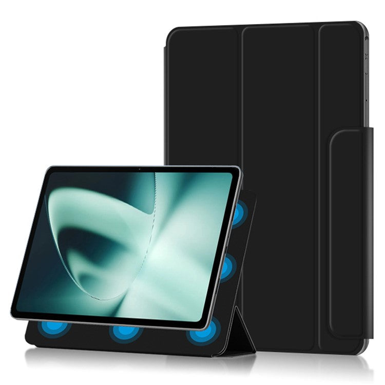 For OnePlus Pad PU Leather Tablet Case Magnetic Tri-fold Protective Cover with Stand - Black