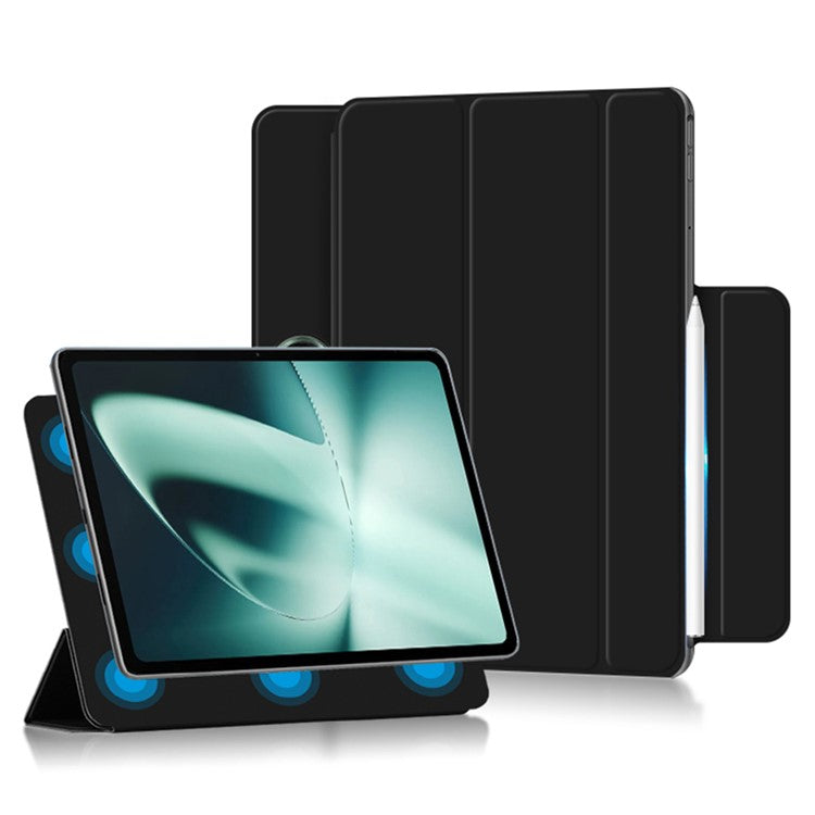 For OnePlus Pad PU Leather Tablet Case Magnetic Tri-fold Protective Cover with Stand - Black