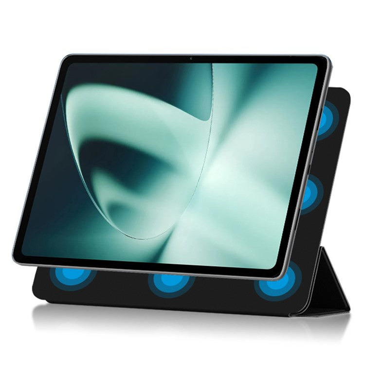 For OnePlus Pad PU Leather Tablet Case Magnetic Tri-fold Protective Cover with Stand - Black