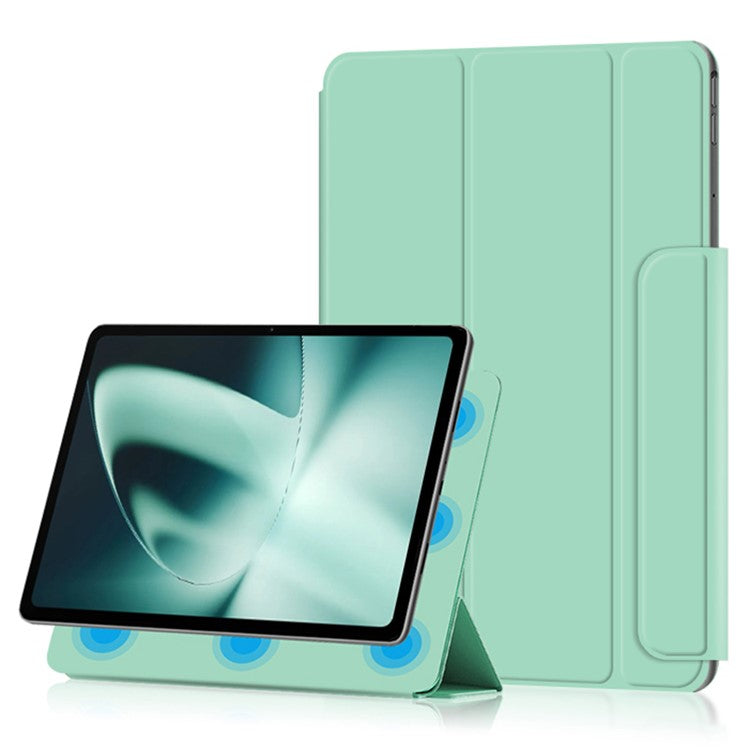 For OnePlus Pad PU Leather Tablet Case Magnetic Tri-fold Protective Cover with Stand - Cyan