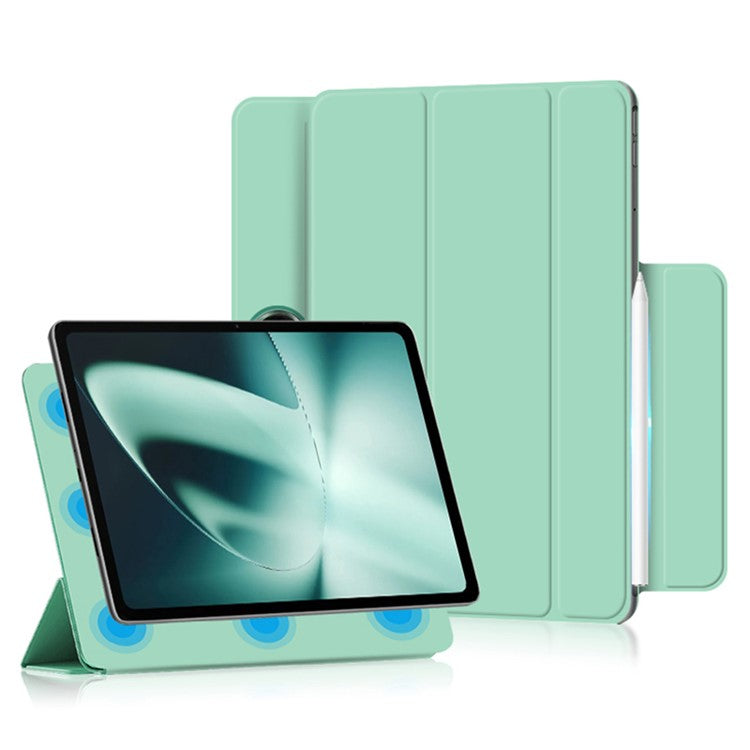 For OnePlus Pad PU Leather Tablet Case Magnetic Tri-fold Protective Cover with Stand - Cyan