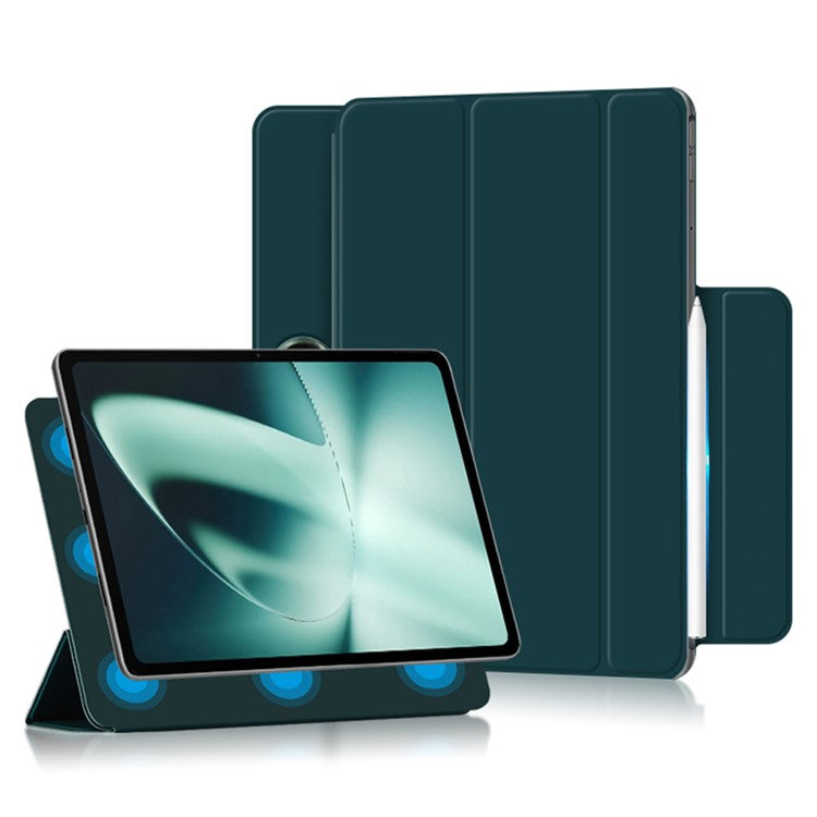 For OnePlus Pad PU Leather Tablet Case Magnetic Tri-fold Protective Cover with Stand - Green