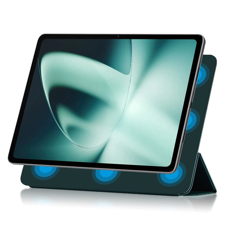 For OnePlus Pad PU Leather Tablet Case Magnetic Tri-fold Protective Cover with Stand - Green