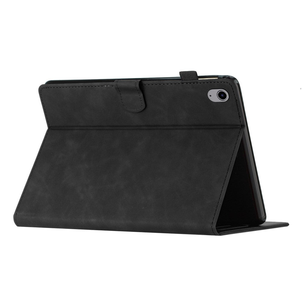 For Lenovo Tab P11 J606F Imprinted Leather Tablet Case Cover with Stand Card Holder - Black