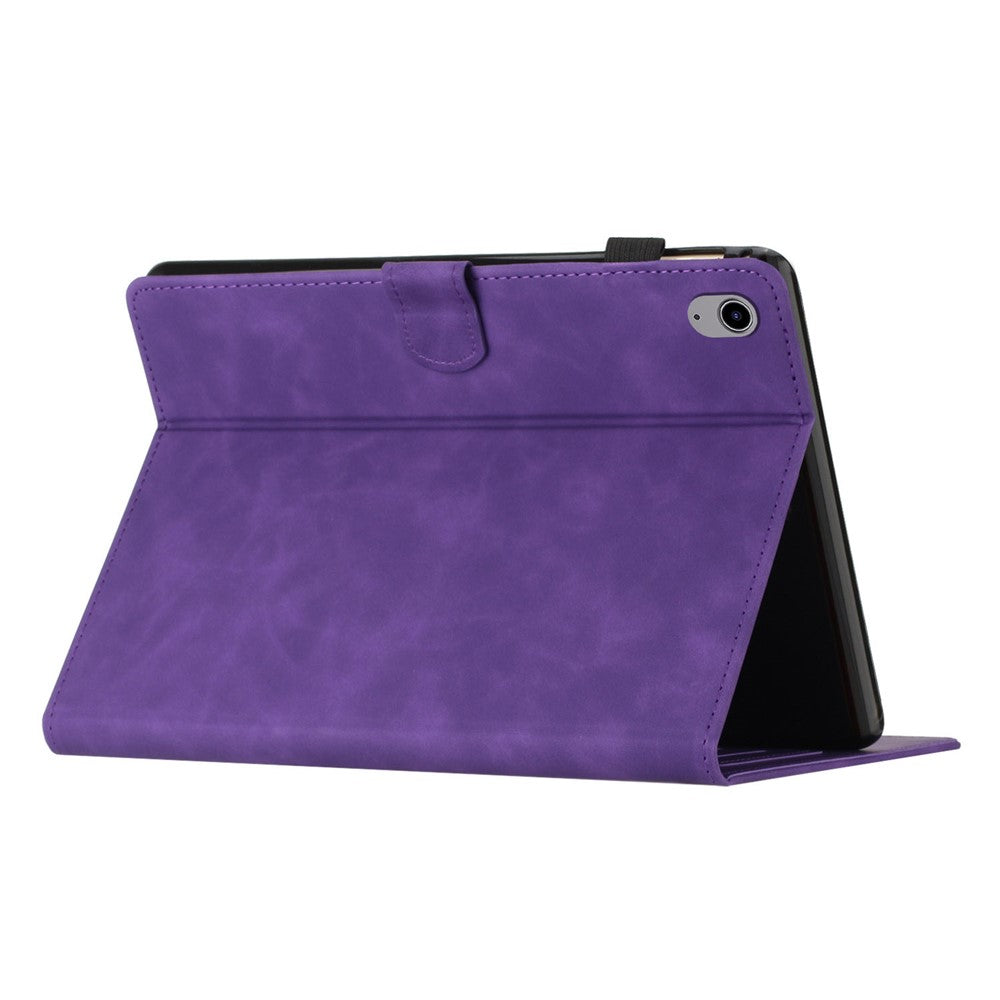 For Lenovo Tab P11 J606F Imprinted Leather Tablet Case Cover with Stand Card Holder - Purple