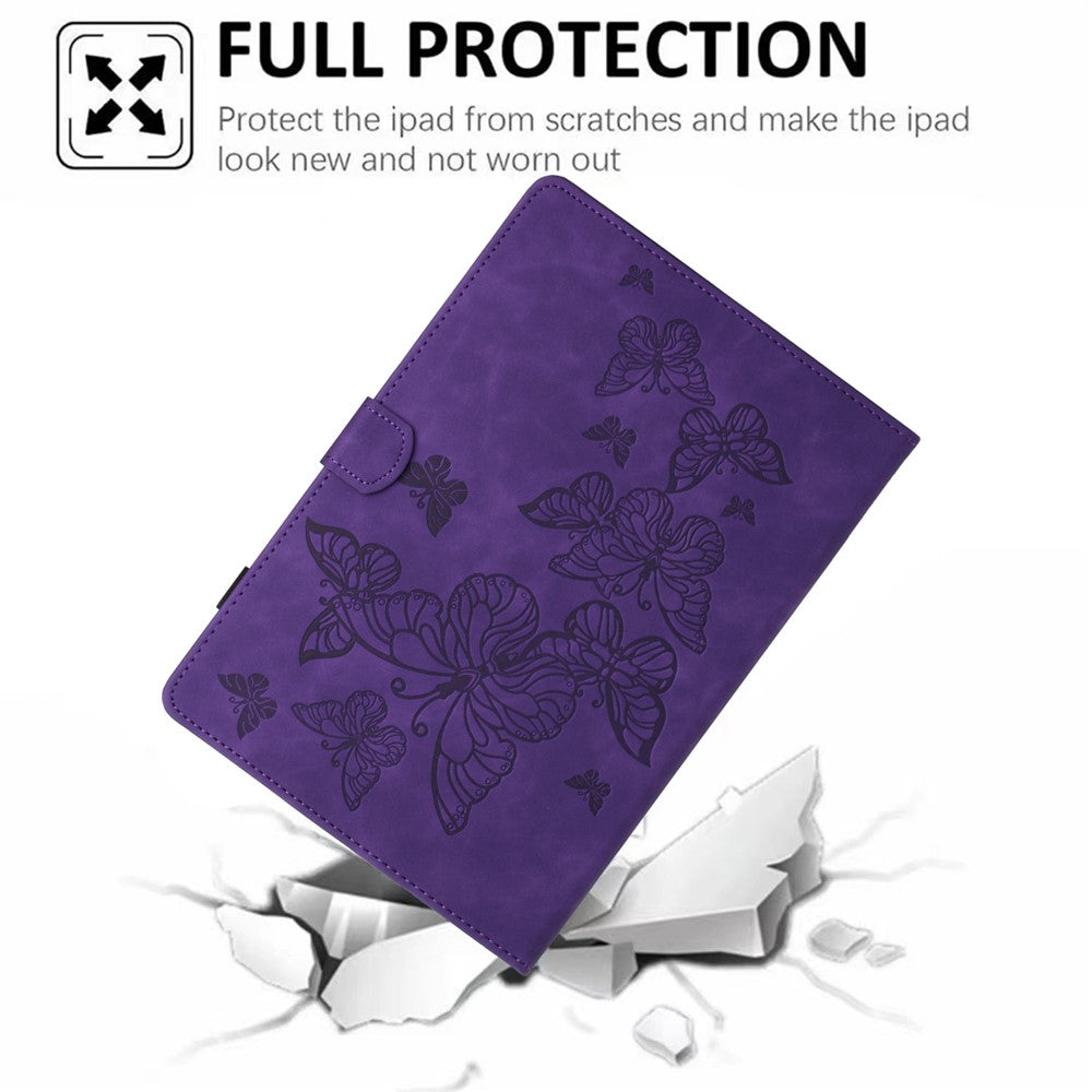 For Lenovo Tab P11 J606F Imprinted Leather Tablet Case Cover with Stand Card Holder - Purple