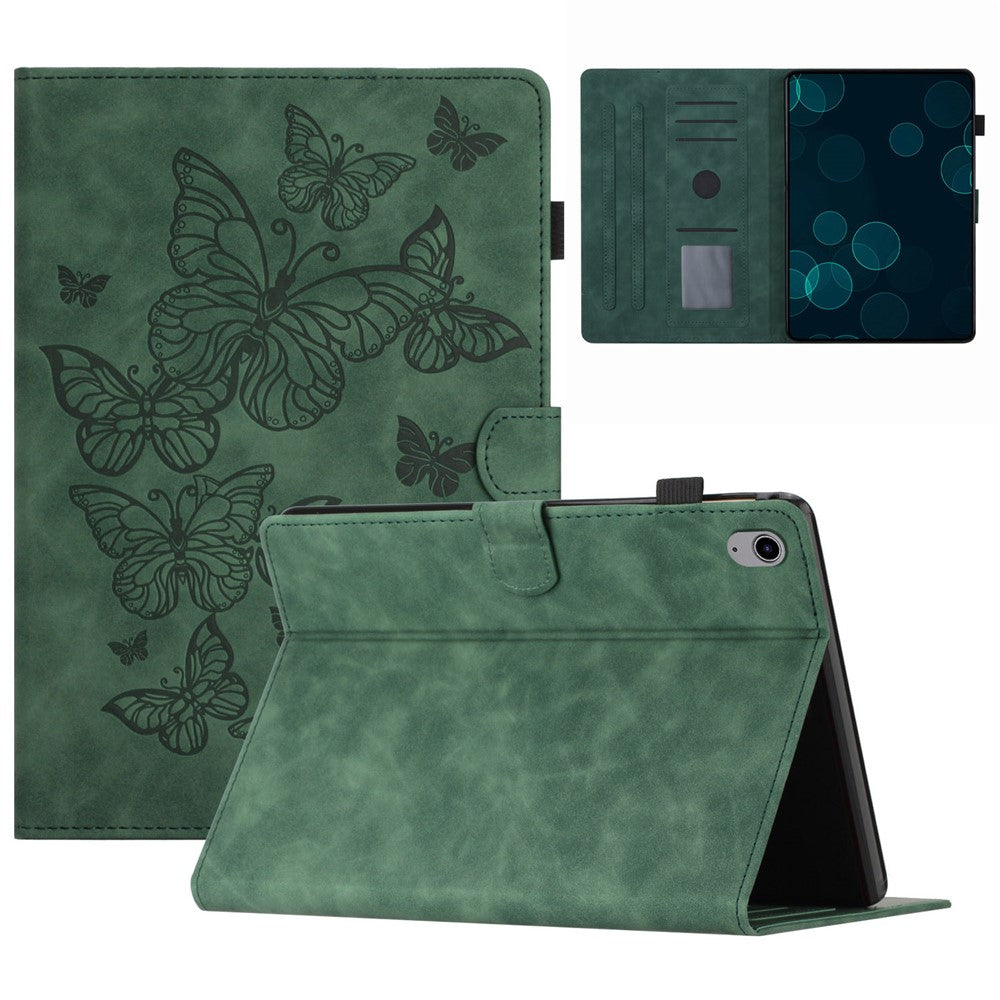 For Lenovo Tab P11 J606F Imprinted Leather Tablet Case Cover with Stand Card Holder - Army Green