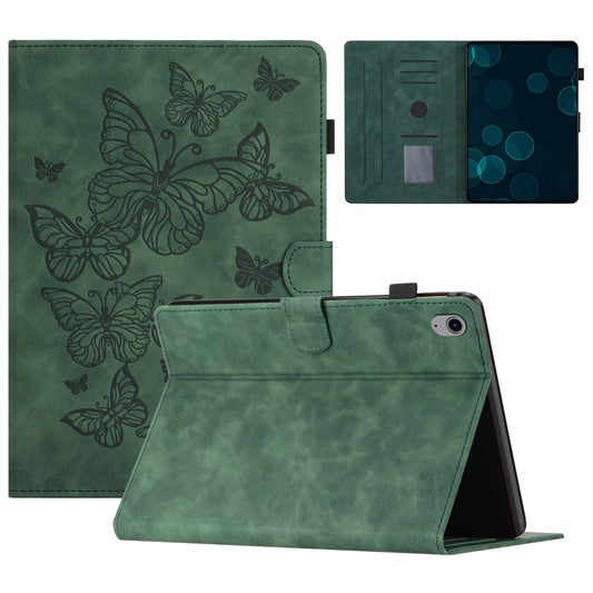 For Lenovo Tab P11 J606F Imprinted Leather Tablet Case Cover with Stand Card Holder - Army Green