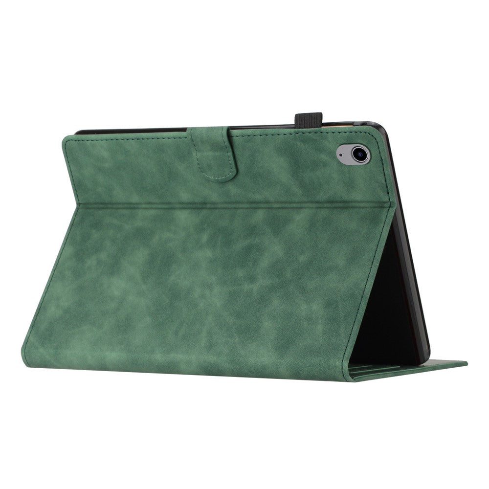 For Lenovo Tab P11 J606F Imprinted Leather Tablet Case Cover with Stand Card Holder - Army Green