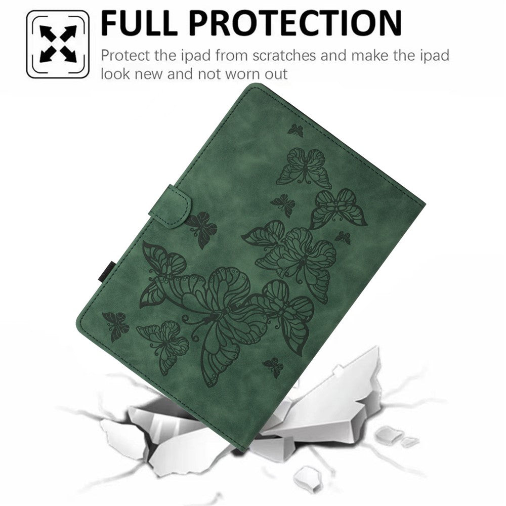 For Lenovo Tab P11 J606F Imprinted Leather Tablet Case Cover with Stand Card Holder - Army Green