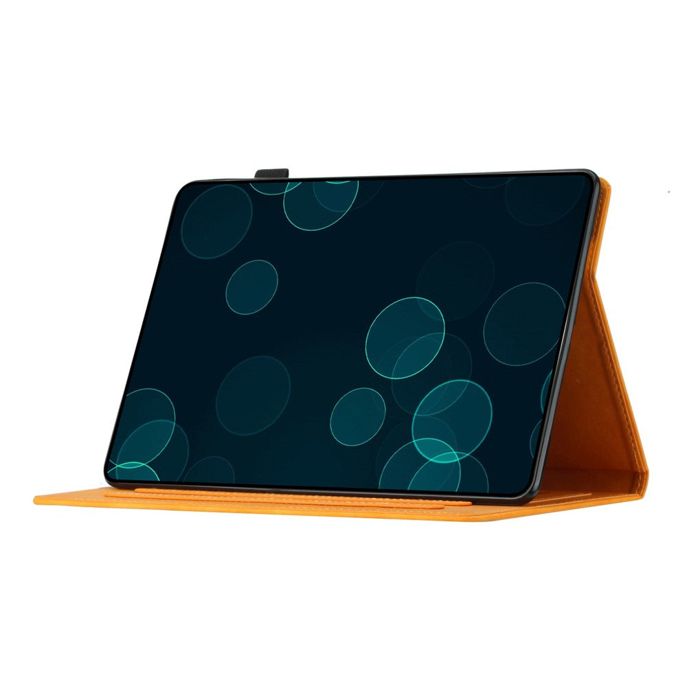 For Lenovo Tab P11 J606F Imprinted Leather Tablet Case Cover with Stand Card Holder - Yellow