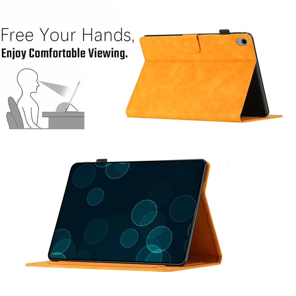 For Lenovo Tab P11 J606F Imprinted Leather Tablet Case Cover with Stand Card Holder - Yellow