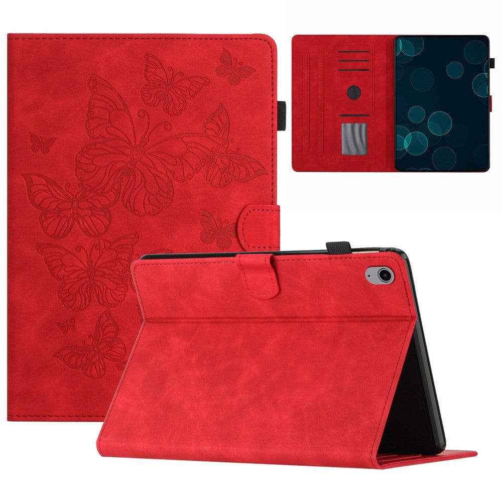 For Lenovo Tab P11 J606F Imprinted Leather Tablet Case Cover with Stand Card Holder - Red