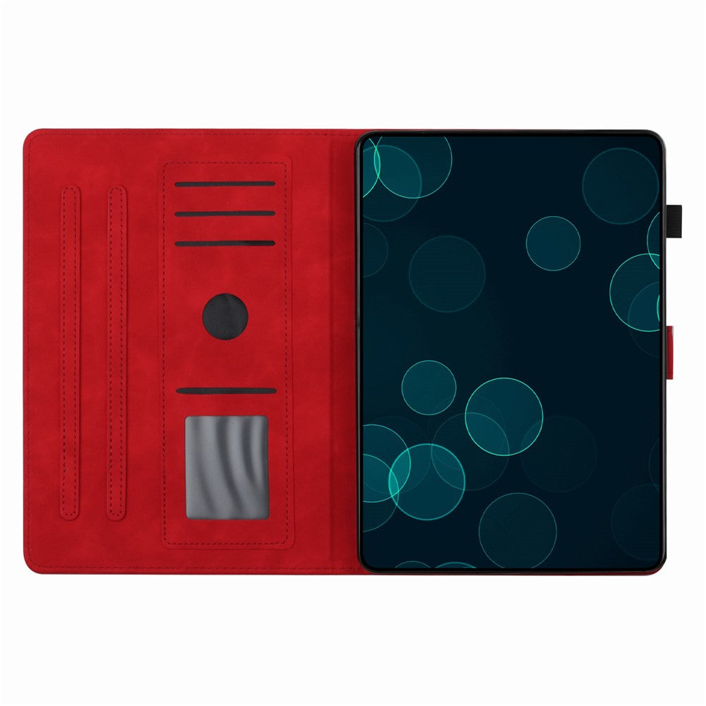 For Lenovo Tab P11 J606F Imprinted Leather Tablet Case Cover with Stand Card Holder - Red