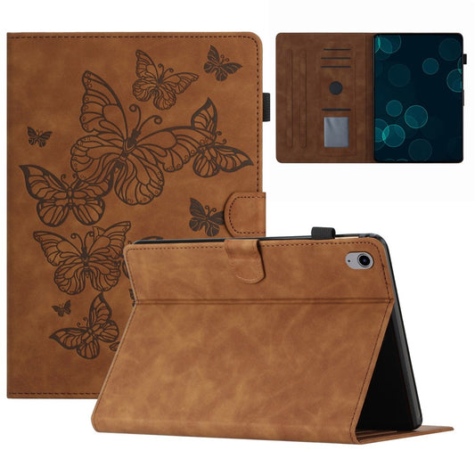 For Lenovo Tab P11 J606F Imprinted Leather Tablet Case Cover with Stand Card Holder - Brown