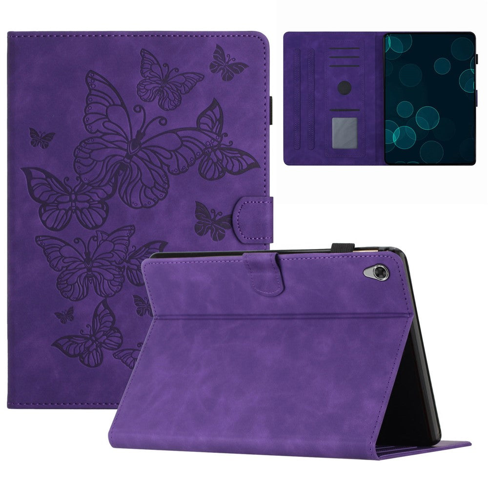 For Lenovo Tab M10 HD Gen 2 X306X Card Holder Tablet Case Imprinted Leather Stand Tablet Cover - Purple