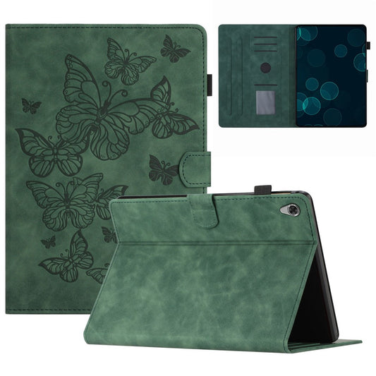 For Lenovo Tab M10 HD Gen 2 X306X Card Holder Tablet Case Imprinted Leather Stand Tablet Cover - Army Green