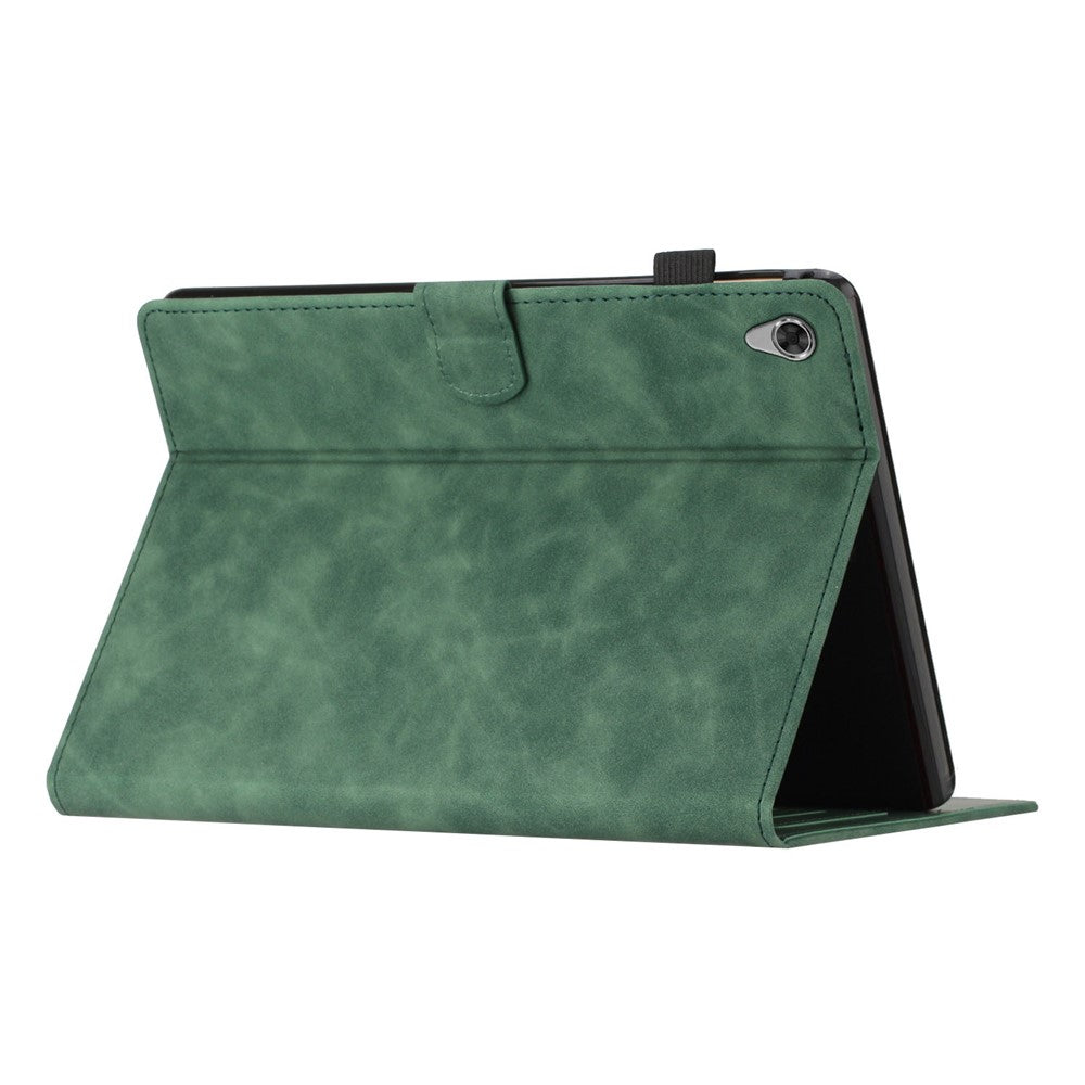 For Lenovo Tab M10 HD Gen 2 X306X Card Holder Tablet Case Imprinted Leather Stand Tablet Cover - Army Green