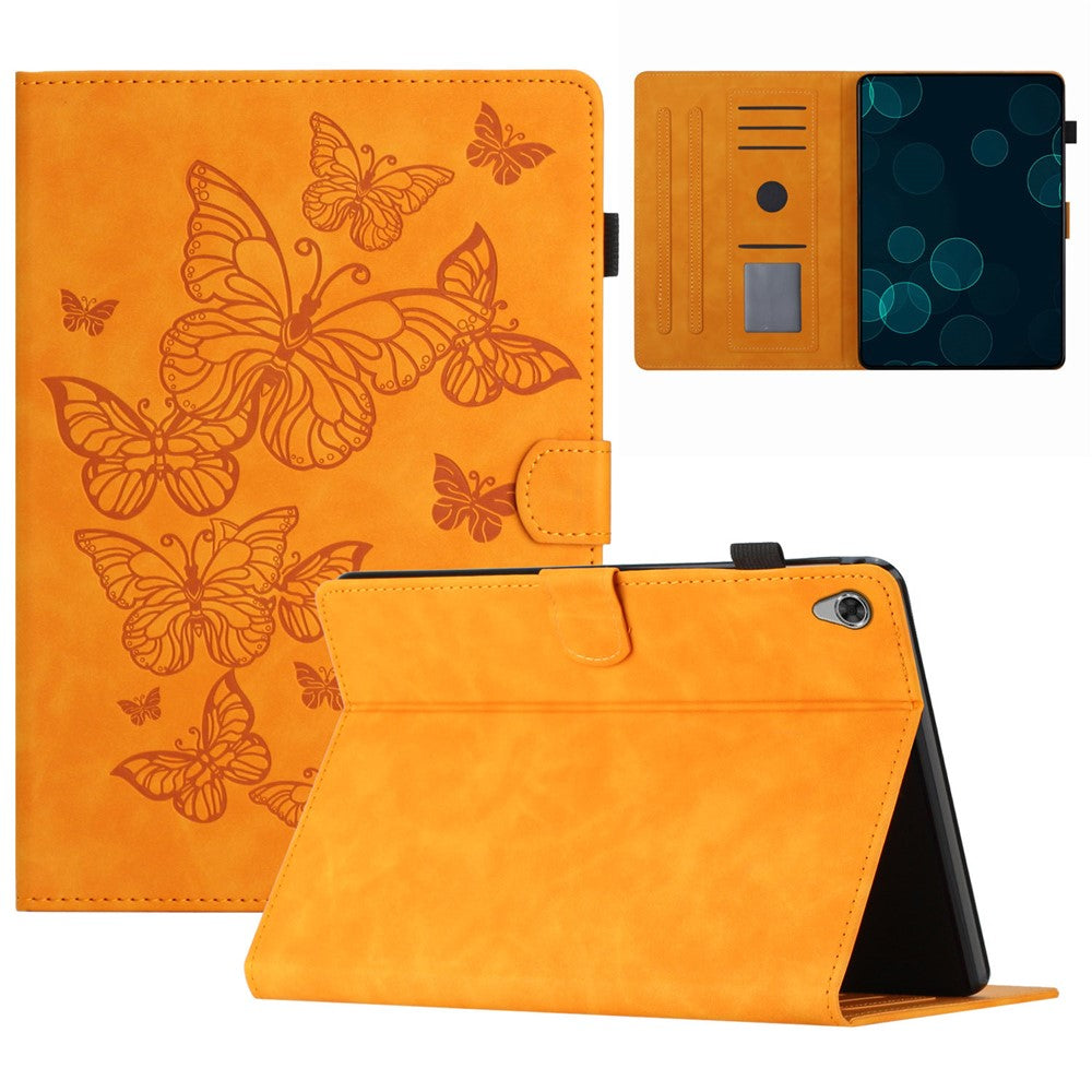 For Lenovo Tab M10 HD Gen 2 X306X Card Holder Tablet Case Imprinted Leather Stand Tablet Cover - Yellow