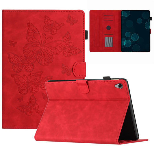 For Lenovo Tab M10 HD Gen 2 X306X Card Holder Tablet Case Imprinted Leather Stand Tablet Cover - Red